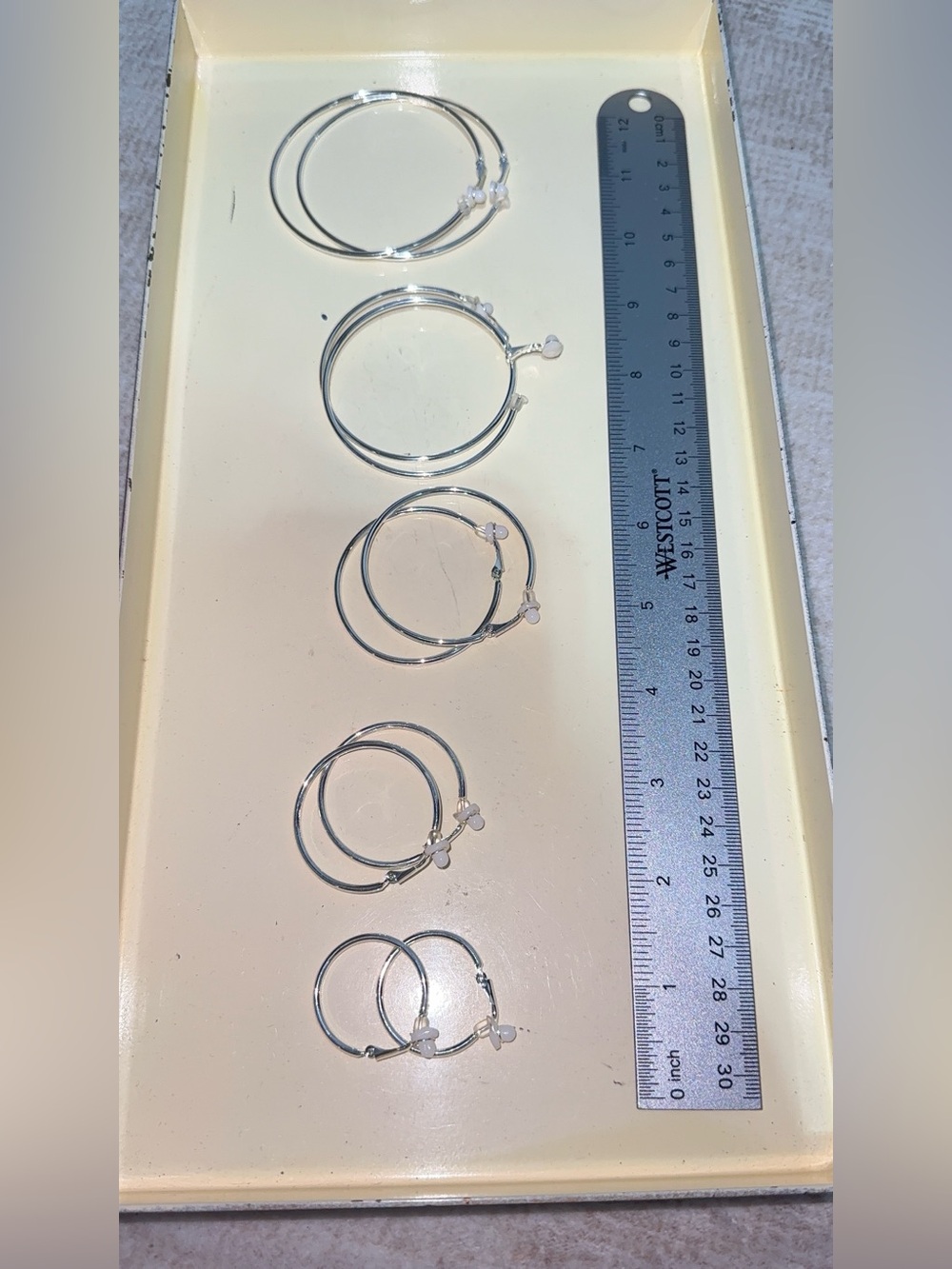 Bundle of 5 Silver Hoop Clip-On Earrings Various Sizes Unmarked